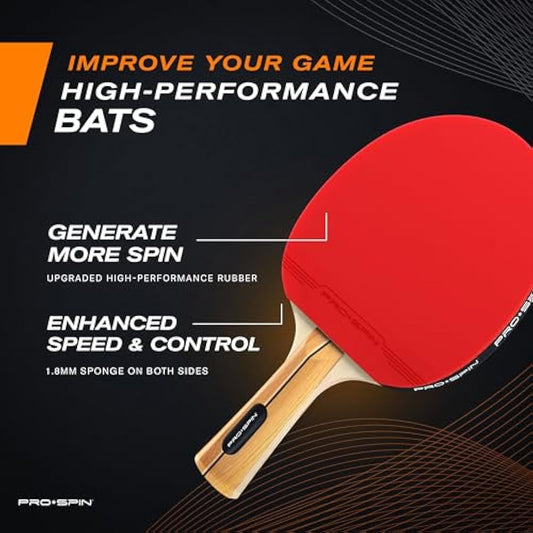 PRO SPIN Table Tennis Bats - High-Performance Set with Premium 3-Star Ping Pong Balls & Compact Storage Case | Perfect for Indoor/Outdoor Tables