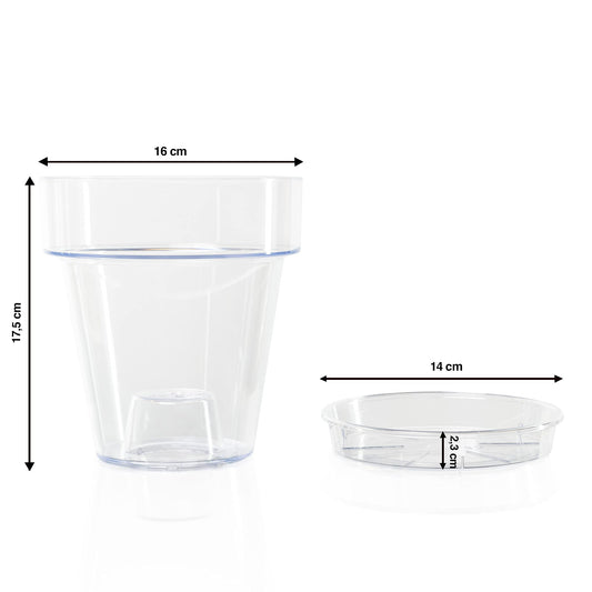 Kalapanta Clear Plastic Orchid Pot with Drainage Holes and Saucer (3, 16 cm Diameter)