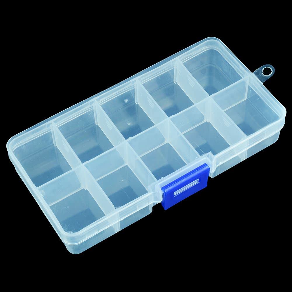 10 Compartment Transparent Small Storage Box 7 x 13 x 2.5cm Perfect for Electronic Components Jewellery Arts Crafts Beads Organiser