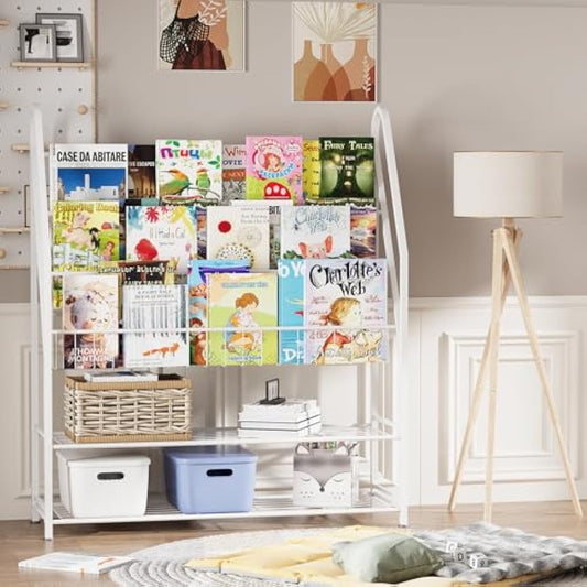 Children Kids Bookshelf, Kids Bookcase Shelves, Children's Bookcases, Kids Book Rack, Book and Toy Storage Organizer Display Stands Shelf for Bedroom, Playroom, Perfect Height for Children (White)