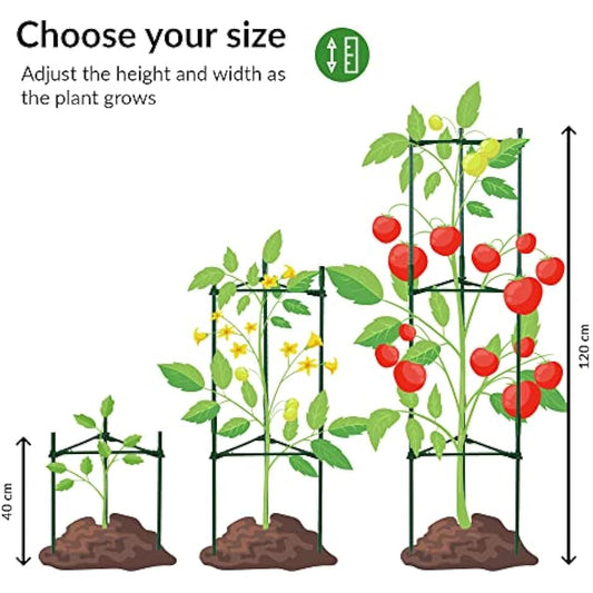 LeafImpact 4-Pack Adjustable Metal Tomato Cage | Green | Plant Support Cage | Square, Hexagonal, Teepee | For Vertical Climbing Plants & Vegetables