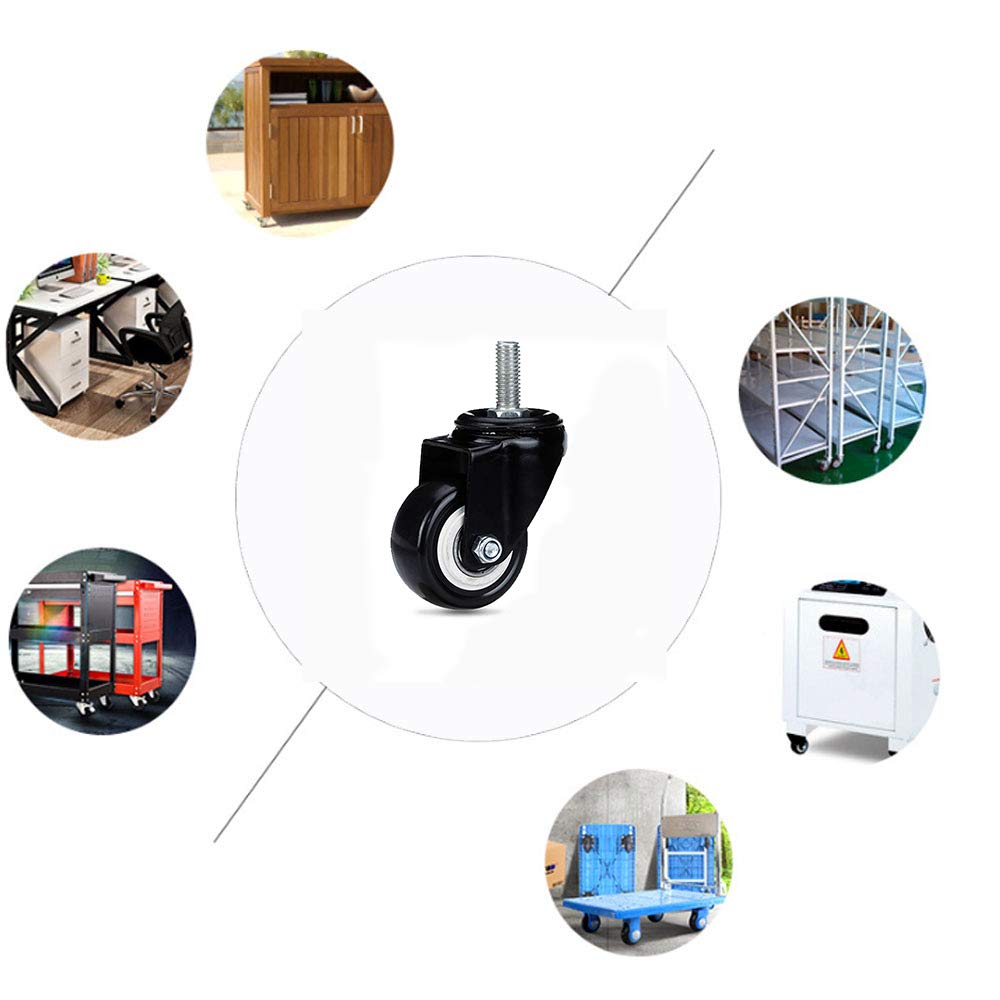 Castor Wheels M8x25mm 4 Pieces Load-Bearing 240kg PU Rotating Casters for Trolley Furniture Replacement (Without Brake)