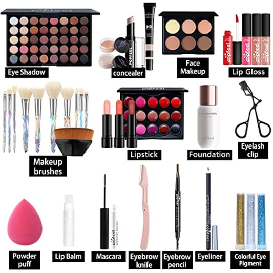 Professional Makeup Set,MKNZOME Make Up Set With Make-up Case Portable Travel Makeup Kit Birthday Xmas Makeup Gift Set Eyeshadow Palette Foudation Lip Gloss for Women Girls