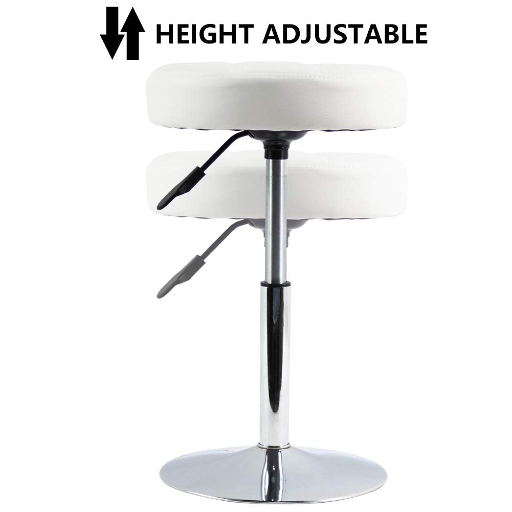 FURWOO Round Cushion Salon Stool Massage Chair Adjustable Swivel Spa Stool for Beauty Nail Home Bar Work Low Bar Chair for Barber Shop Small(White)