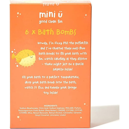 Mini U Kids Bath Bombs with Toys Inside - Shea Butter Infused Bath Bombs for Kids with Kiwi, Blueberry, Melon, Vanilla, Mango, & Banana Scents - Set of 6
