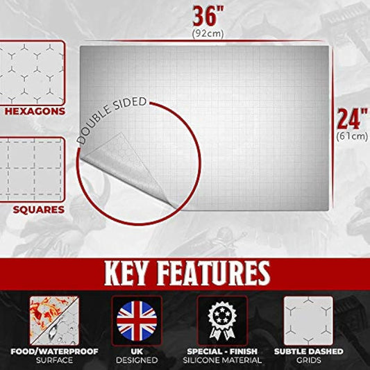 Battle/Game Mat for DnD/D & D Map Dry Erase Anti-stain, Gravity-flat Surface Multi-portable 1 inch Square/Hex Grid 36 x 24 inch Play Dungeons and Dragons, Warhammer 40k, RPG Tabletop