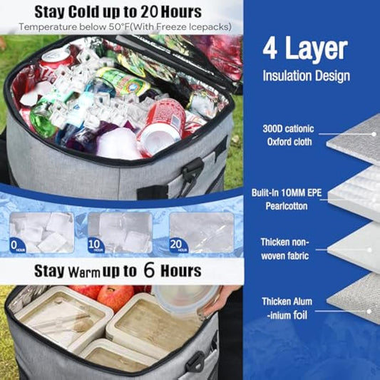 ZHJINGYU 60-Can/40L Rolling Cooler, 3-in-1 Insulated Cooler Bag, Adjustable Handle & Wheels, 40L Cooler Box with All Terrain Trolley, Leakproof for Picnic Camping Beach Fishing