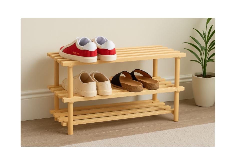 AKSHIDE Wooden ShoeStorage Rack, ShoeStorage Organiser, Shoe Shelf for Hallway, Wooden Storage Rack,Slatted Design, Entryway Organiser