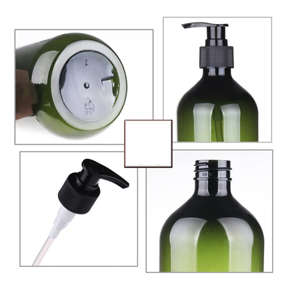 HugeDE 2 Pcs 500ml Plastic Pump Bottle Empty Refillable Lotion Bottles Shampoo Dispenser Container Large Capacity Liquid Soap Bottles for Bath Green