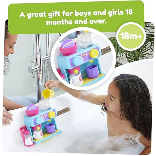 Toomies Bath Barista - Pretend Cafe Baby Bath Toys - Wall Mounted Bubble Bath Play Kitchen Toddler Toys - Kids Kitchen Set Includes 3 Cups, 1 Jug, 1 Shaker - +18 Months Boys Toys & Girls Toys