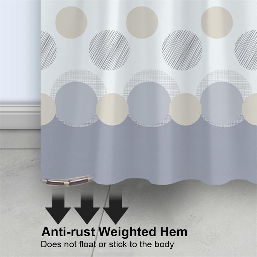 Lkw Ogechi 240x200 CM Waterproof Shower Curtain Big Dot, 180-300 CM Extra Wide Grey Shower Curtain Weighted Hem