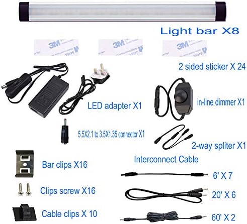 AlBOO Under Cabinet Kitchen Lights Wired LED Daylight White 6000K Dimmable 8 Pack,28cm Under Cupboard Kitchen Lights 24V Plug in with Mains,Ultra Thin Under Couter Light Display Lighting for Cabinet