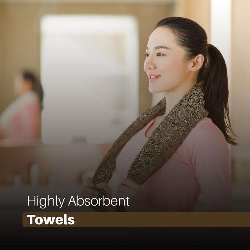 DTEX HOMES Bath Towel sets 8 pieces towel sets 100% Egyptian Cotton 600 GSM, 2 Bath Towels, 2 Hand Towels, 4 Washcloths, 2 x Large Bath Sheets - Brown