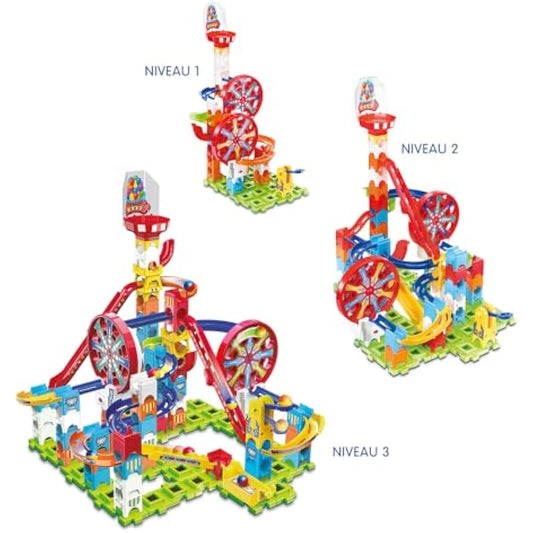 VTech Marble Rush Adventure Park Challenge, Construction Toys for Kids with 10 Marbles and 96 Building Pieces, Electronic Marble Run, Colour-Coded Building Toy, 4 Years +