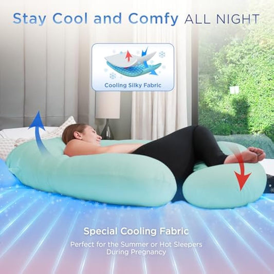 PinkFoggie Cooling Pregnancy Pillow,U Shaped Full Body Pillows for Sleeping Support, 57 Inch Maternity Pillow for Pregnant Women with Cooling Silky Cover,Buttery Soft,Super Breathable for Hot Sleeper