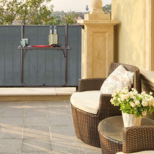 Relaxdays Folding Balcony Table, Hang on Railings, 3 Height Settings, Rattan Effect Tabletop, WxD: 59.5 x 36 cm, Brown