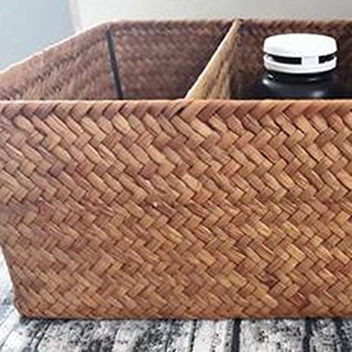 Giilayky 3-Section Wicker Baskets for Shelves, Hand-Woven Seagrass Storage Baskets Toilet Paper Basket