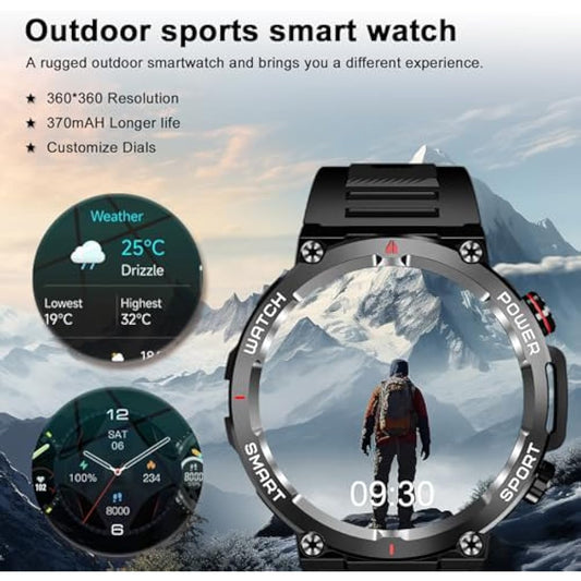 Blackview Military Smart Watch for Men (Answer/Make Calls), 1.39" HD Fitness Watch with Heart Rate SpO2 Sleep Monitor Stress Test, 100+ Sports Modes Waterproof Outdoor Smartwatch for iOS Android