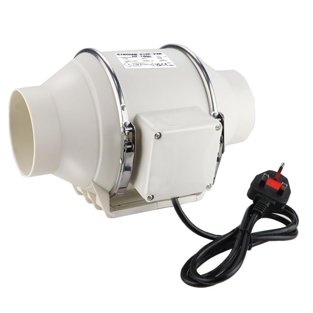 Inline Bathroom Extractor Fan 100mm /4 Inch, In Line Duct Fan Mixed Flow 220m?/hr - Grow Room Fan Tent Hydroponic Ventilation System