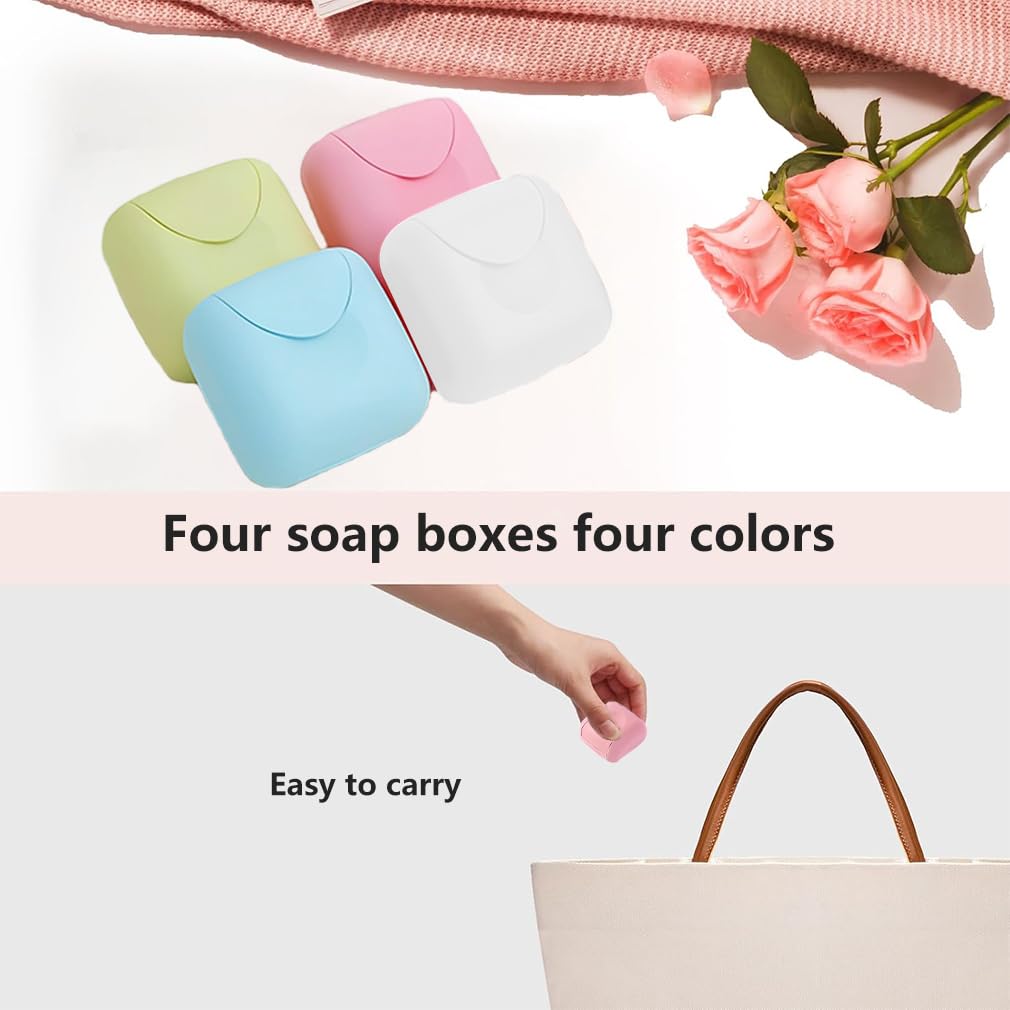 4PCS Travel Soap Case, Soap Bar Travel Soap Dish with Lid Waterproof Leakproof Square Small Soap Box Container Holder Closable Soap Holder Portable