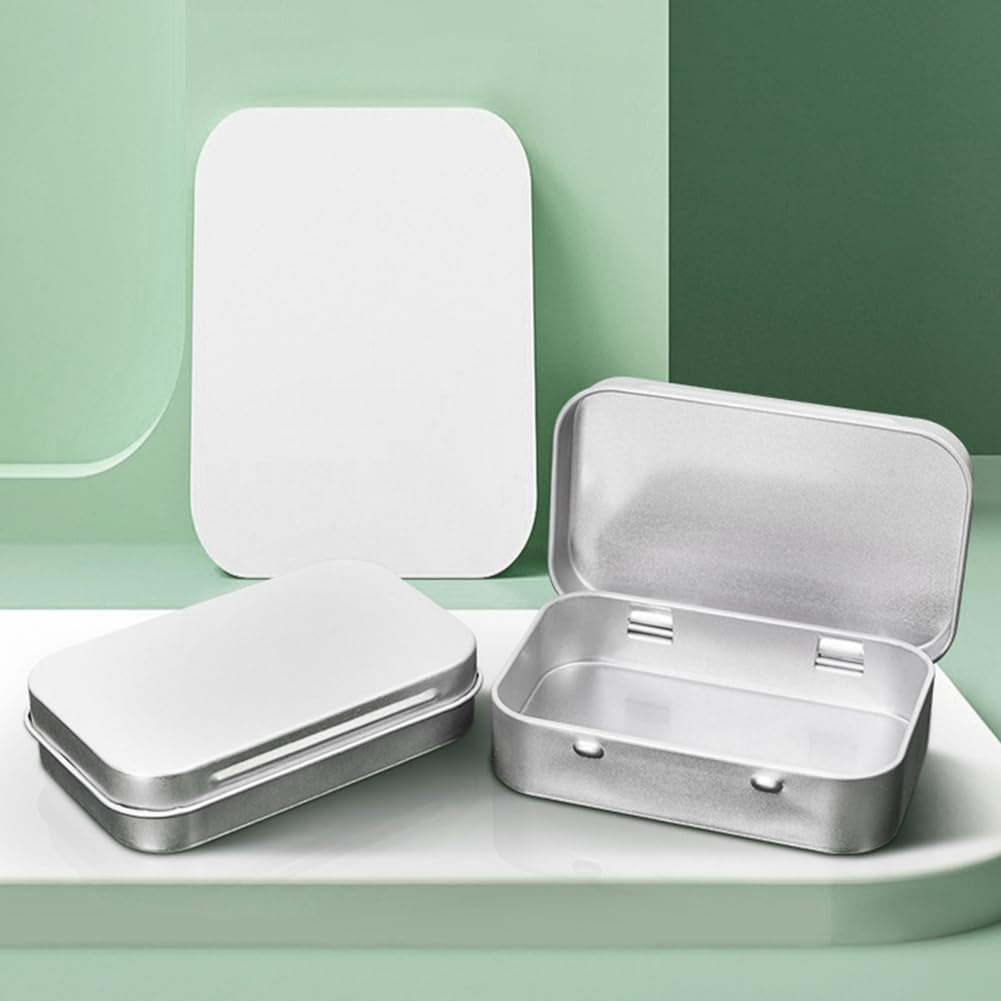 Metal Rectangular Hinged Tin Container with Lids, Mini Portable Storage Box, Small Metal Box for Candies Jewelry DIY Home Organizer (Silver,3 Pcs)