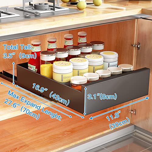 SAYZH Pull Out Cabinet Organiser, Slide Out Drawer for Kitchen Cupboard, (30 CM W x 43 CM D x 9CM H), Roll-Out Extendable Sliding Drawer, No Need