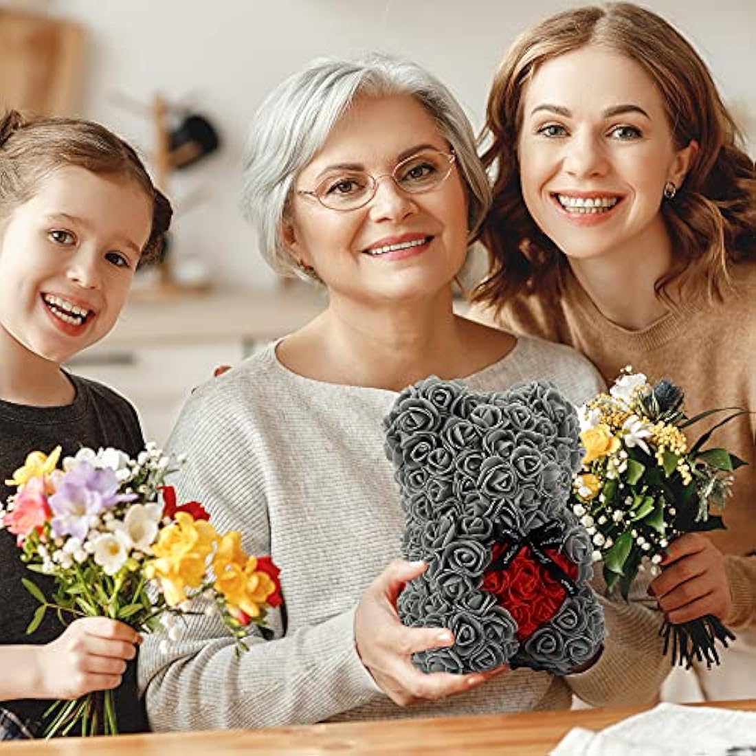 Gifts for Women,Birthday Gifts ,Rose Flower Bear-Hand Made Rose Teddy Bear,Best Artificial Decoration Gifts for mom, Gifts for Girls,Unique Gifts,The Perfect Party Clear Gift Box (Gray)