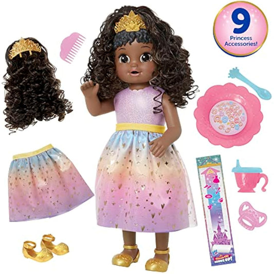 Baby Alive Princess Ellie Grows Up! Black Hair Doll, Interactive Baby Doll with Accessories, Talking Baby Dolls, Toys for 3 Year Old Girls and Boys and Up, 18-Inch