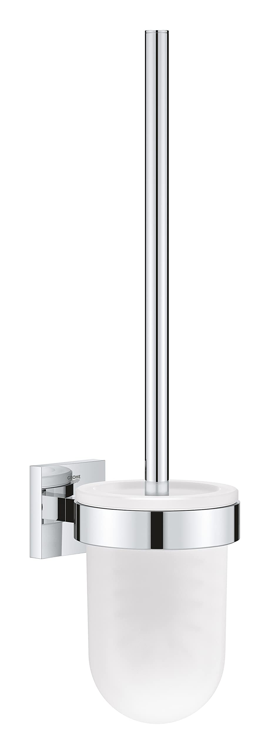 GROHE Start Cube Toilet Brush Set (Material: Glass & Metal, Wall Mounted, Durable Sparkling Sheen, Including Screws and Dowels), Size 399 mm, Extra