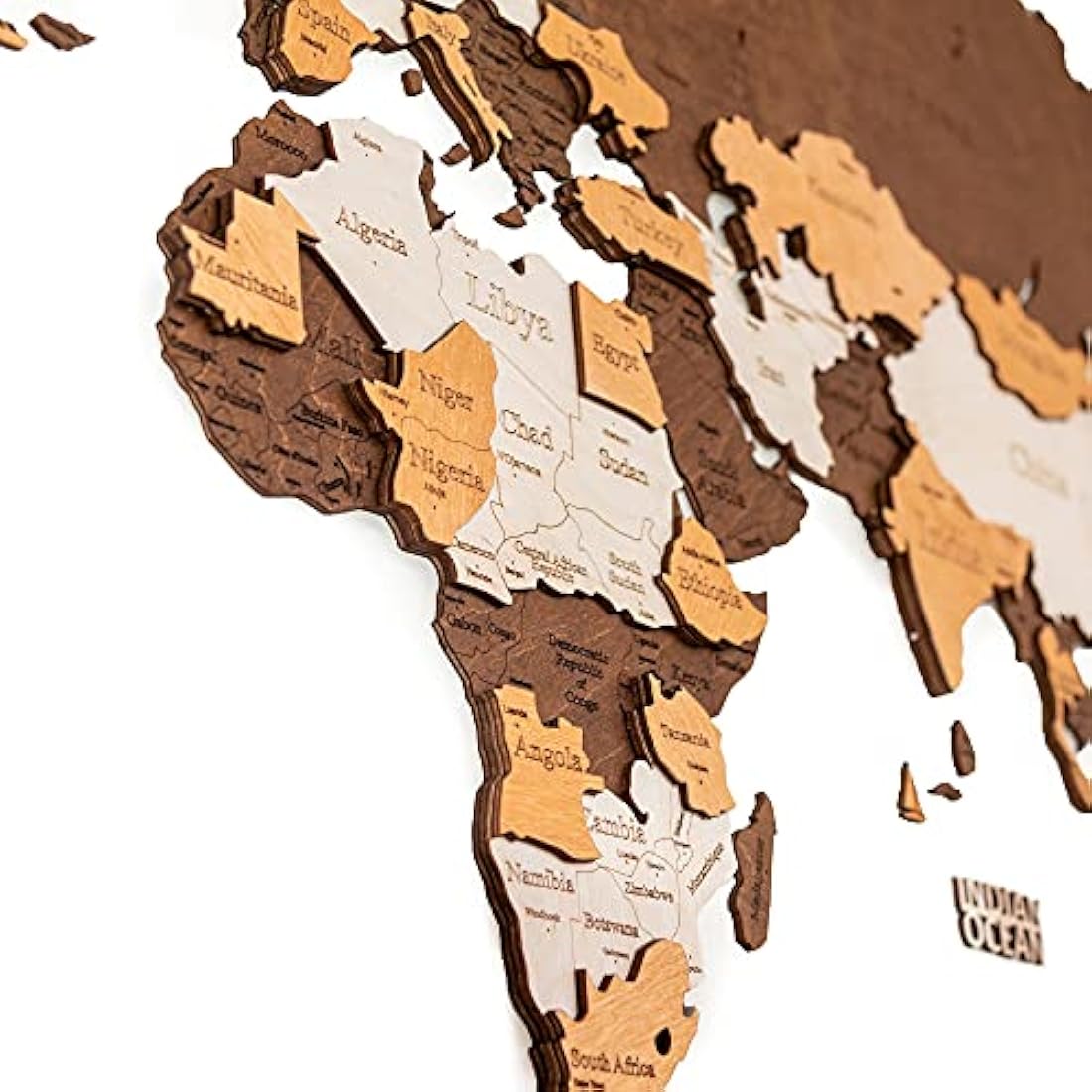 Woodvio 3D Wooden World Map, Decorative Wall Art for Home and Office Décor - size Large (160x85cm)