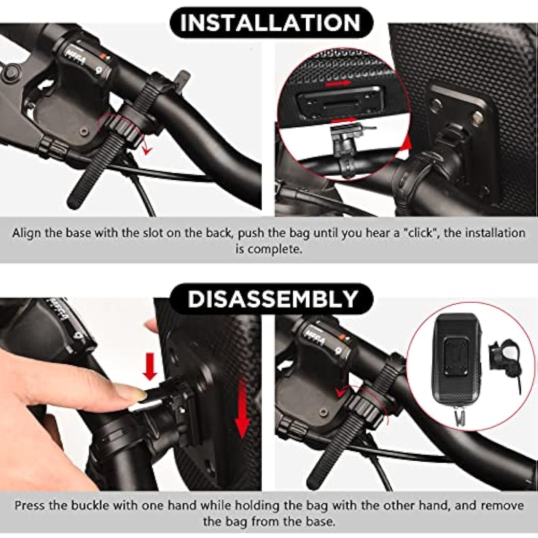 LEMEGO Bike Phone Holder Waterproof, Motorbike Phone Holder 360-Degree Rotatable, Bicycle Handlebar Bag, Bike Phone Mount for iPhone 14/14Pro Max/13/12/11/X/8 Samsung LG Sony Smartphones up to 7''