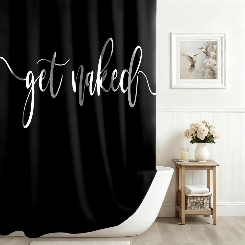 Xiaoterna Get Naked Shower Curtain Black Bathroom Curtain Modern Minimalism Aesthetic White and Black Mould and Mildew Resistant Machine Washable