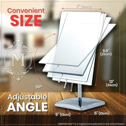 Large Free Standing Mirror for Bathroom Countertop, Dressing Table, Desk and Bedroom Vanity - True Frameless Face Mirror For Makeup and Shaving - 25 x 18cm