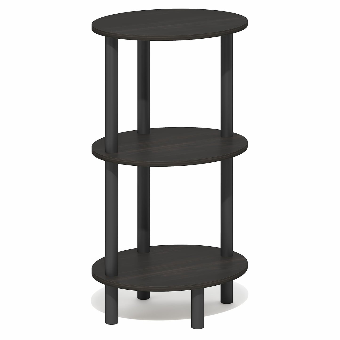 Furinno TURN-N-TUBE Side Table, 3-Tier Oval End Table, Night Stand, Bedside Table, for Living Room, Bedroom, Espresso/Black