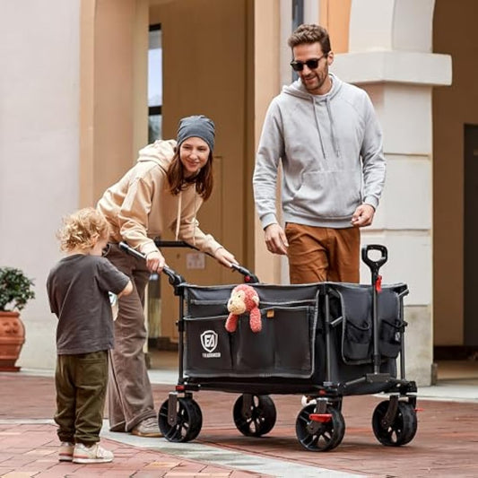 EVER ADVANCED 225L Festival Trolley on Wheels with Removable Canopy, 150KG Heavy Duty Camping Trolley, Push & Pull Beach Cart with 3 Large Pockets, Garden Folding wagon Fishing Grey