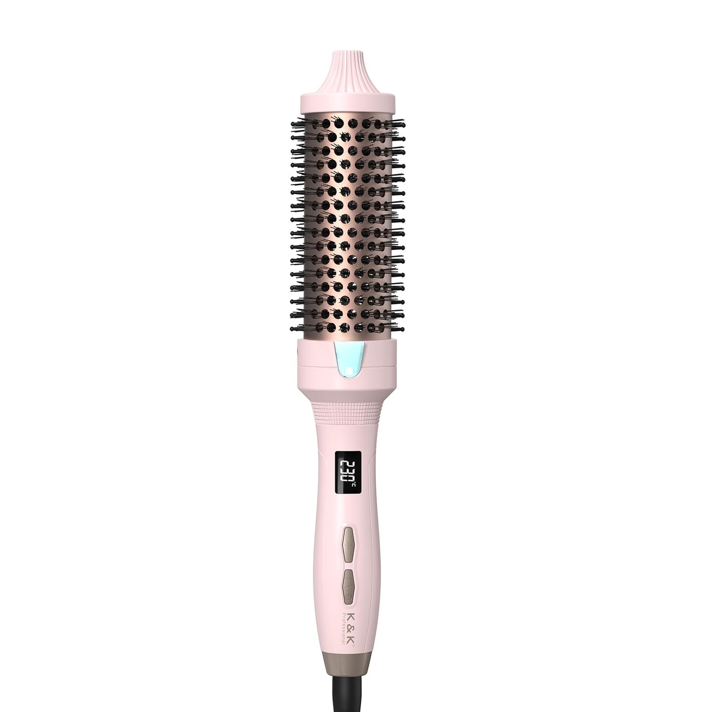 K&K Thermal Round Brush, Curling Iron with LED Display, Dual Voltage Hair Styling Tool (Pink, 38mm)