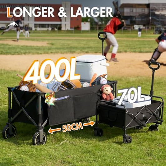 Portal 400L Festival Trolley on Wheels XXL Extended with Brakes Camping Trolley Cart Heavy Duty Beach Wagon Longer Pull along Collapsible Garden Cart Hand Truck Trailer Buggy for Fishing Picnic 160KG