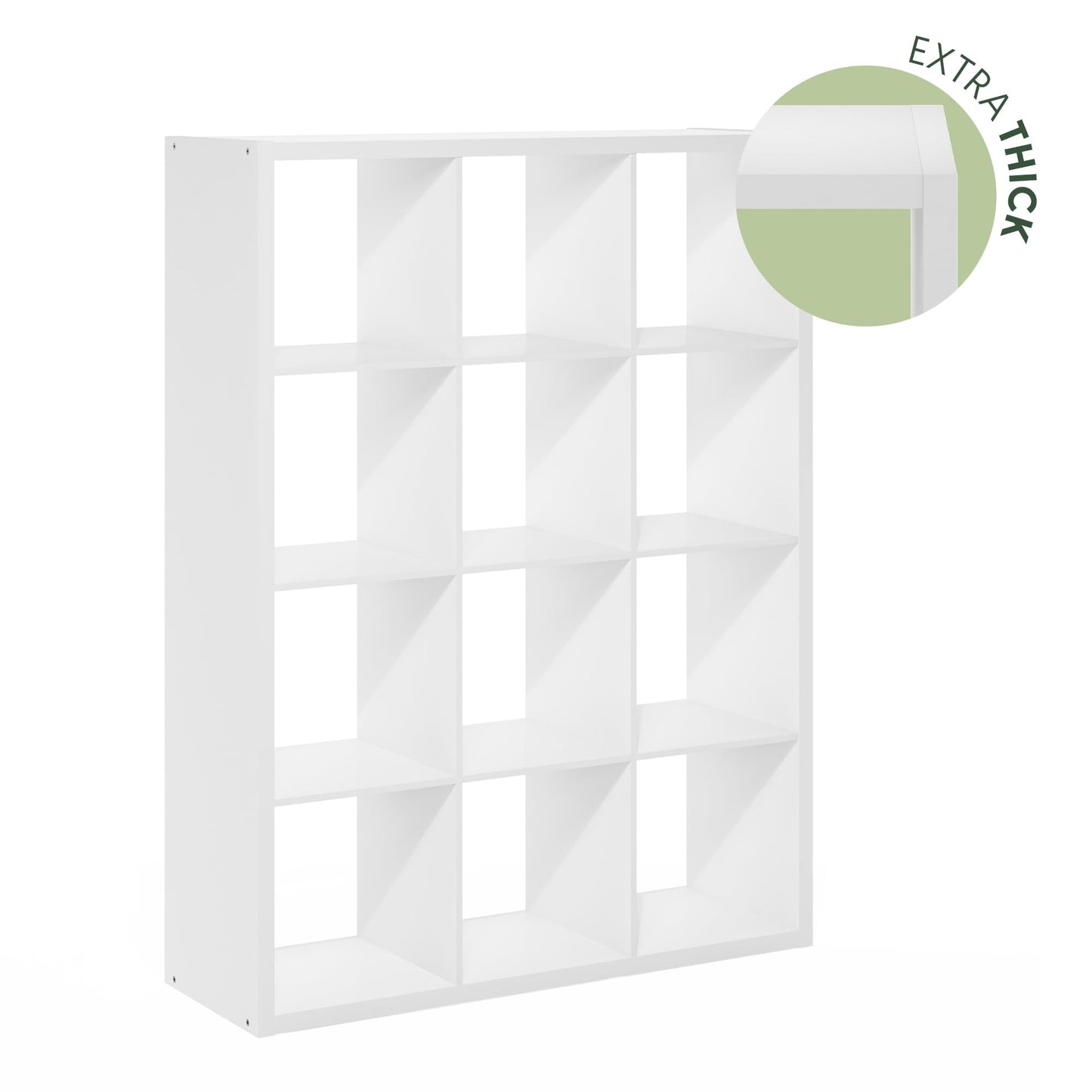 Furinno CUBICLE Book Shelf, 12-Cube Thick Frame Bookshelf, Reversible Bookcase with Open Back, 37.08 x 111.25 x 147.32 cm, for Living Room, Bedroom