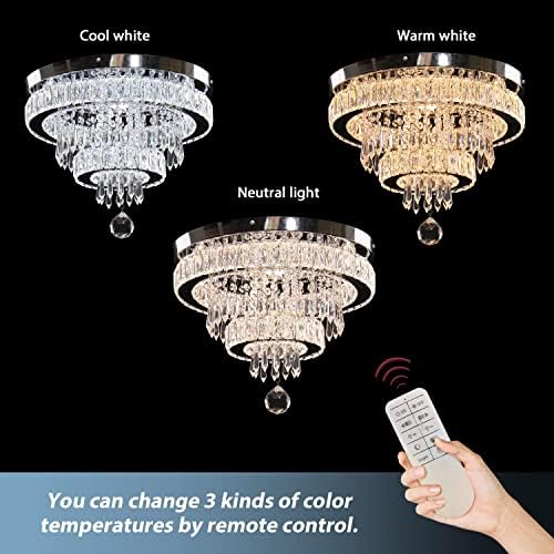 15.7" Modern Crystal Chandeliers, Dimmable LED Ceiling Light with Remote Control, K9 Crystal Flush Mount Chandeliers for Bedroom Dining Room Living Room Hallway (Multicolor