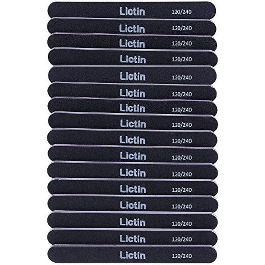 Lictin Pack of 16 Professional Nail Files Double Sided Emery Board (120/240 Grit)(Black)