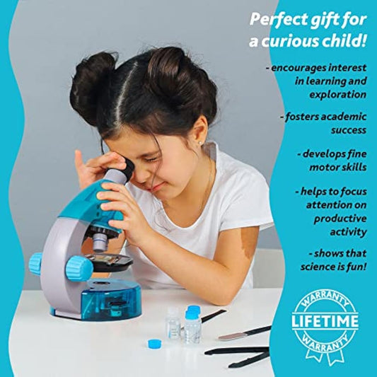 Levenhuk LabZZ M101 Azure 640x Portable Microscope Science Kit for Children with LED Light, Kids Beginner Educational STEM Toys Set, Prepared Sample Slides, and Illustarted Experiment Guide (EN)