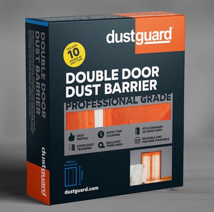dustguard, Double Door Dust Barrier, Easy Install (215cm H x 150cm W) Seals Off Work Area. *Professional Grade* Machine Washable & Reusable Patented