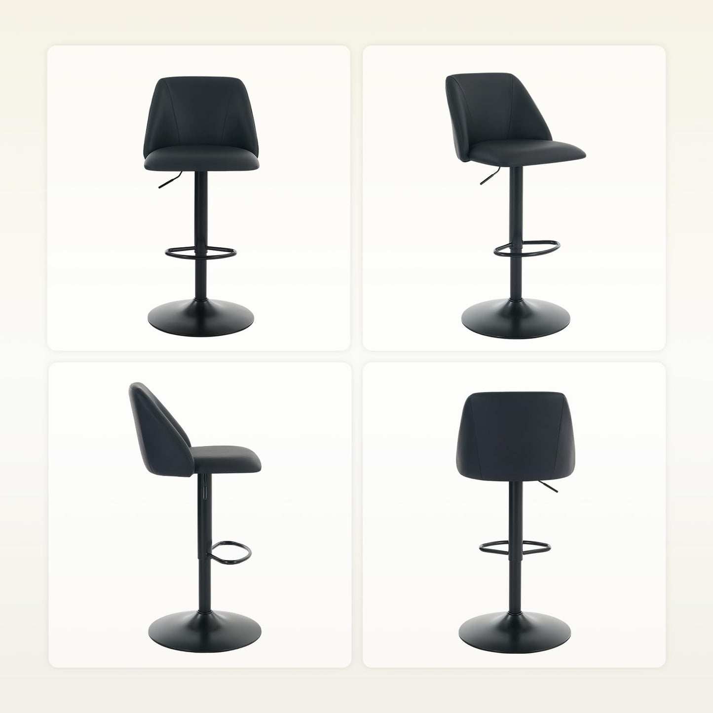 COLAMY Breakfast Bar Stools Set of 6, Modern Swivel Kitchen Stool, Adjustable Upholstered Barstools Counter Height with Square Open Back for Bar