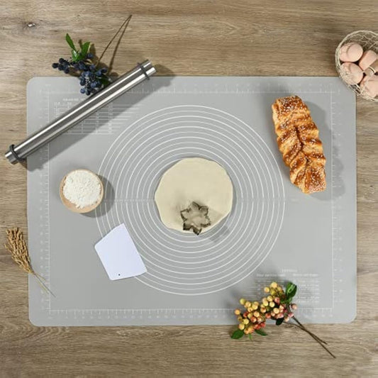 Super Kitchen Nonstick Silicone Baking Pastry Mat with Dough Scraper, Nonslip Kneading Board Mat Fondant Rolling Sheet, Baking Equipment Accessory, Art Craft Mat, Table Placemat (80 x 60 cm, Grey)