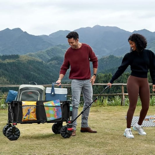 PORTAL Beach Trolley Cart for Sand All Terrain Big Wheels Festival Camping Trolley Folding Beach Wagon Foldable Garden Trolley on Wheels Supports 102kg Heavy Duty Collapsible