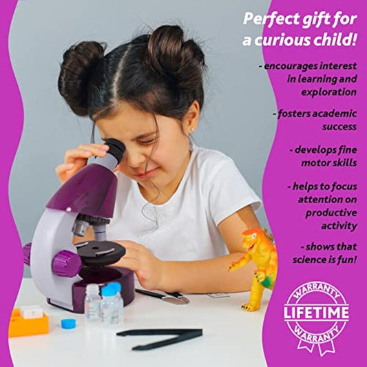 Levenhuk LabZZ M101 Amethyst 640x Portable Microscope Science Kit for Children with LED Light, Kids Beginner Educational STEM Toys Set, Prepared Sample Slides, and Illustarted Experiment Guide (EN)
