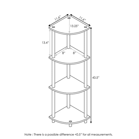 Furinno TURN-N-TUBE Corner Shelf, 4-Tier Corner Bookshelf, Display Storage