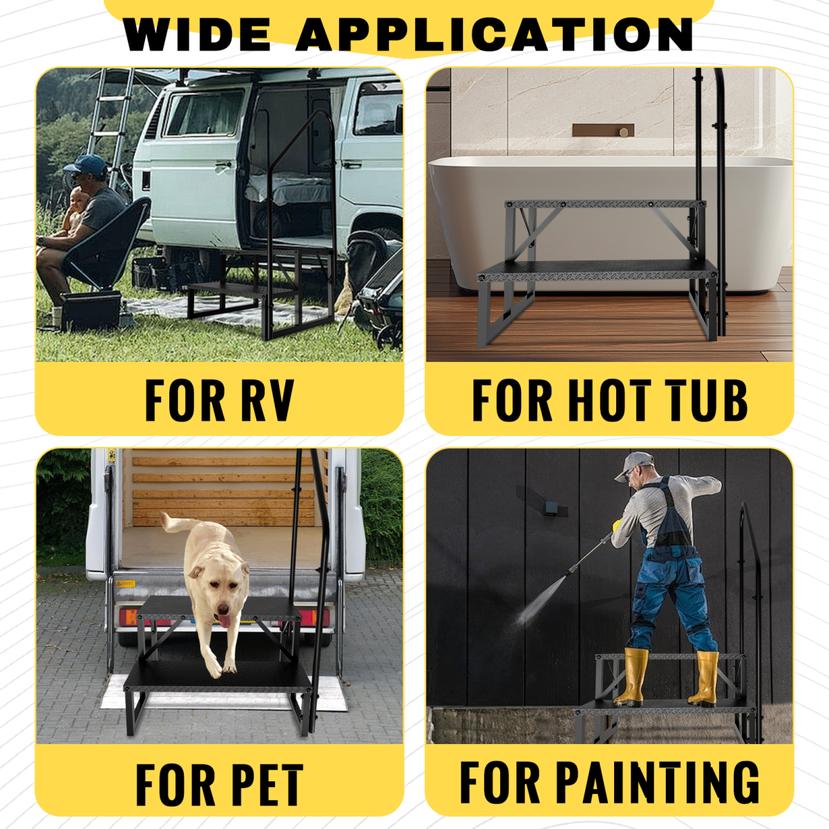 RV Step Stool, 2 Step Ladder, Hot Tub Steps with Handrail, Portable Pool Ladder, 660Lbs Heavy Duty Ladder Shelf Outdoor Mobile Home Stairs for Camper/Porch/SPA Pool/Pet Stairs