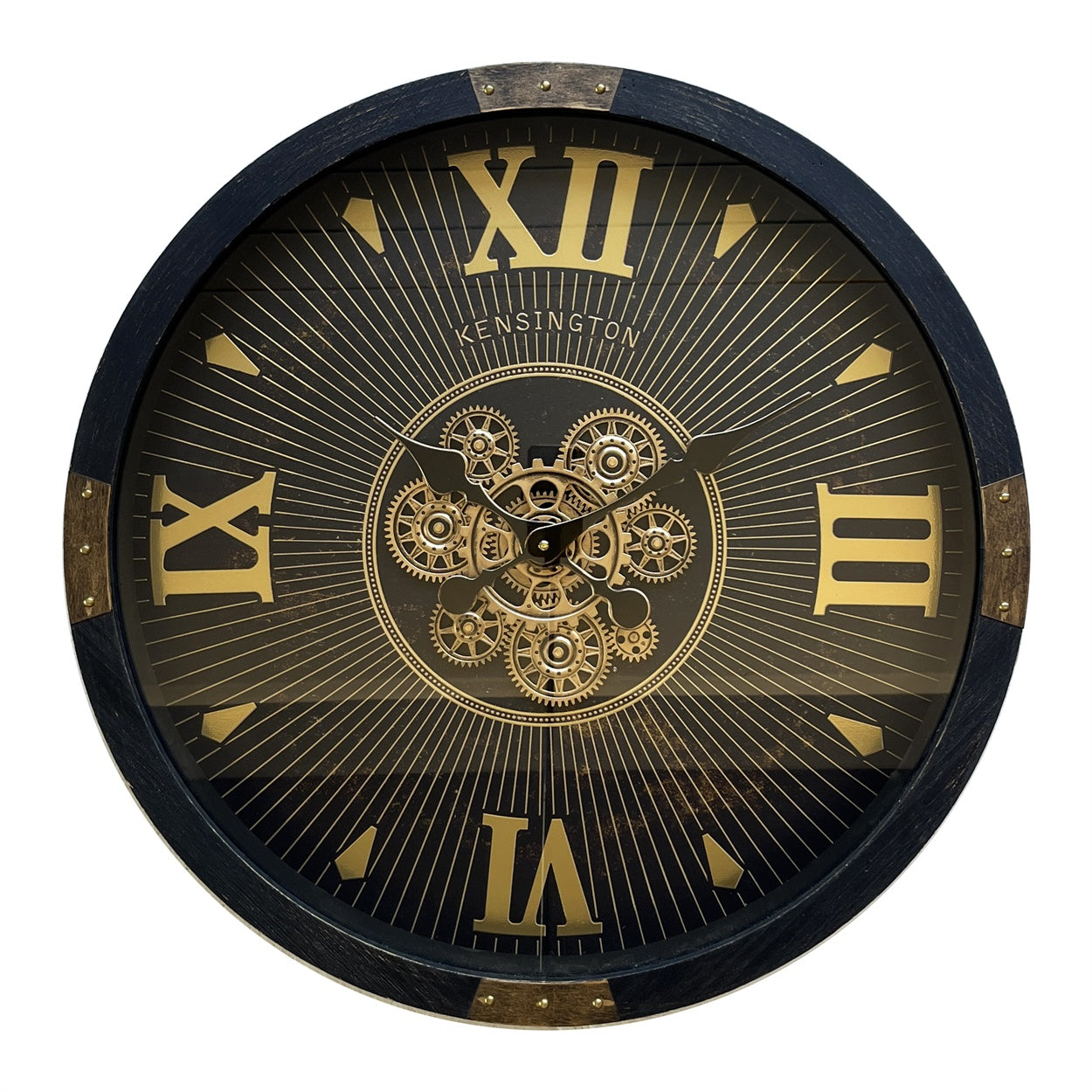 Elegant and Durable Gear Clock 64cm Black & Gold – Moving Gears with Roman Numerals, Stylish Modern Wall Clock for Living Room, Office, or Home Décor, Functional Timepiece