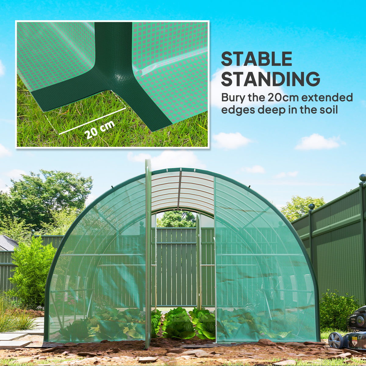 Outsunny 4 x 3 m Polytunnel Greenhouse, with Windows and Doors - Green